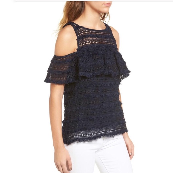 Chelsea28 fringe lace cold shoulder top NWT - Picture 4 of 7